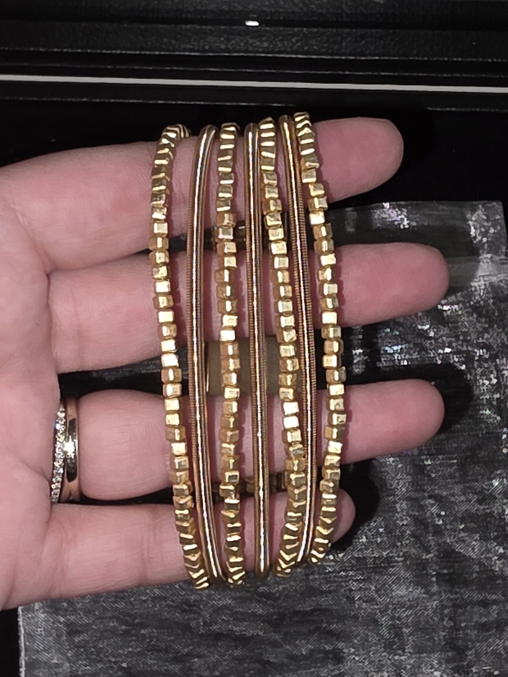 SAACHI Gold-Tone Multi-Row Beaded Magnetic Braclete